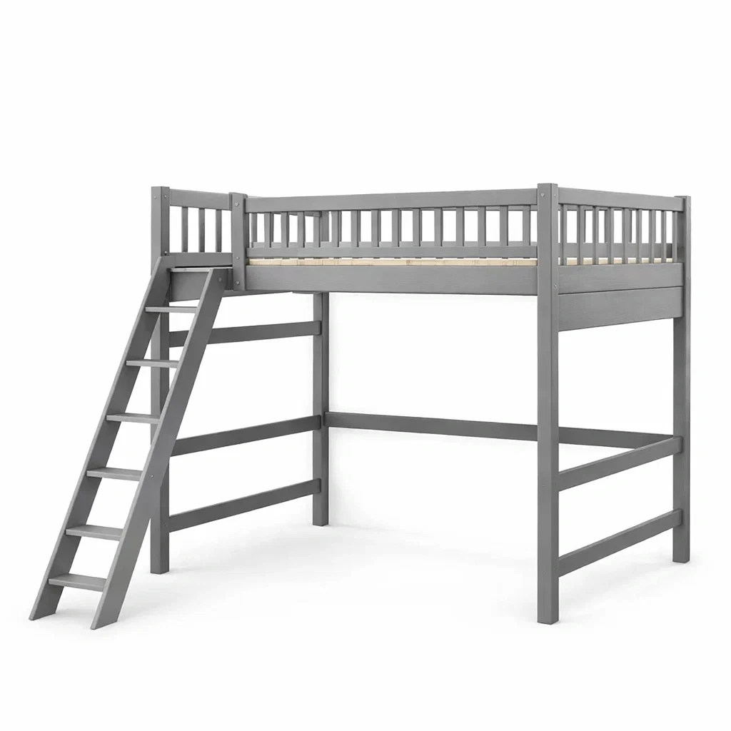 Letto a soppalco in Legno Grigio con Scala-COZYNESTZZ