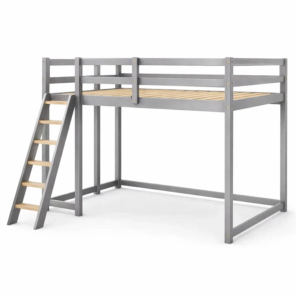 Letto a soppalco in Legno e Metallo Grigio-COZYNESTZZ