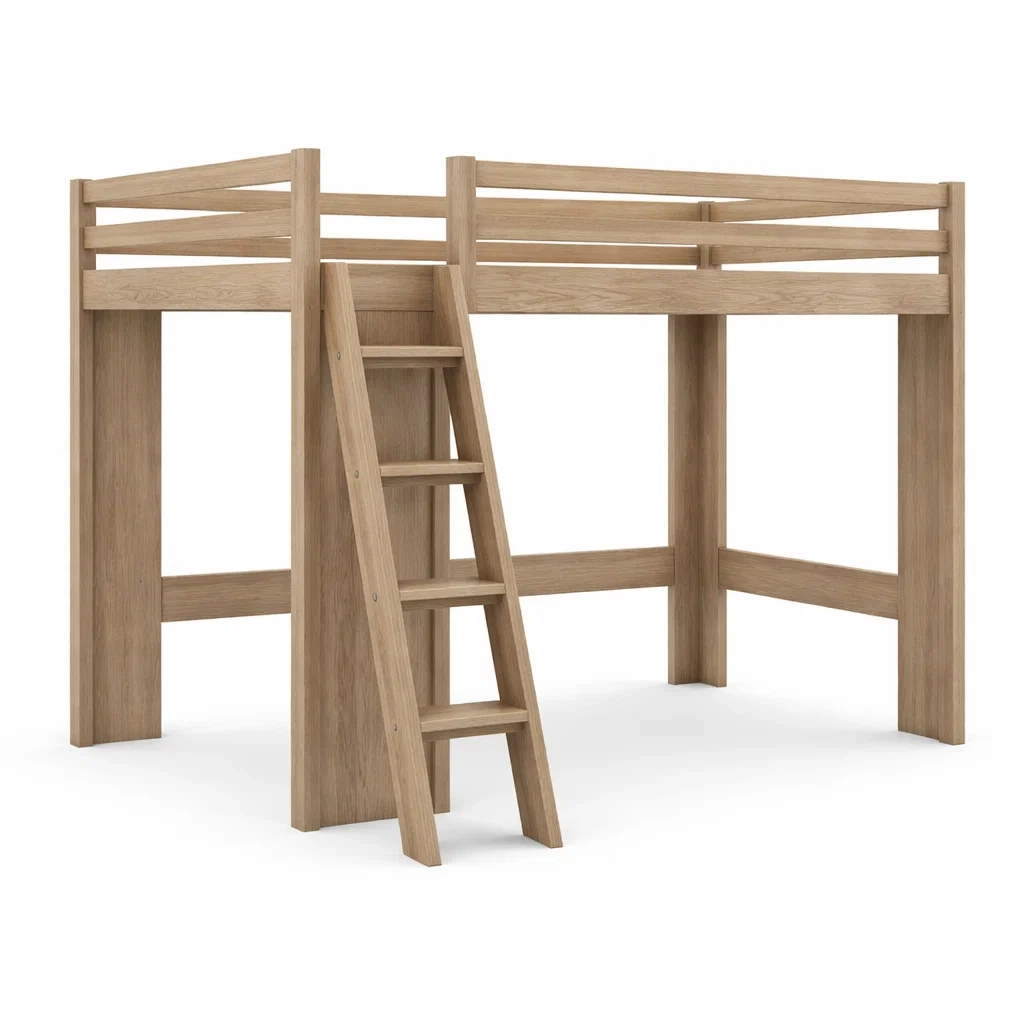 Letto a soppalco in Legno di Rovere con Scala-COZYNESTZZ