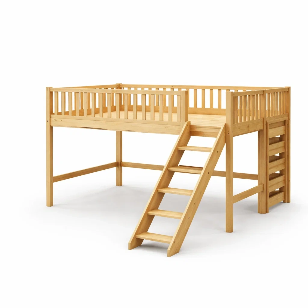 Letto a soppalco in Legno Massello con Scala Integrata-COZYNESTZZ