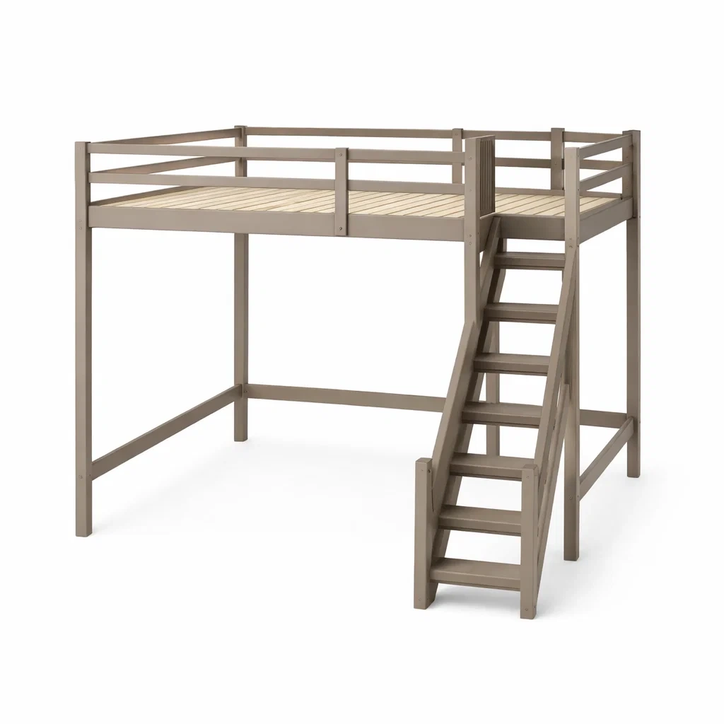 Letto a soppalco in Legno Massello Grigio con Scala-COZYNESTZZ