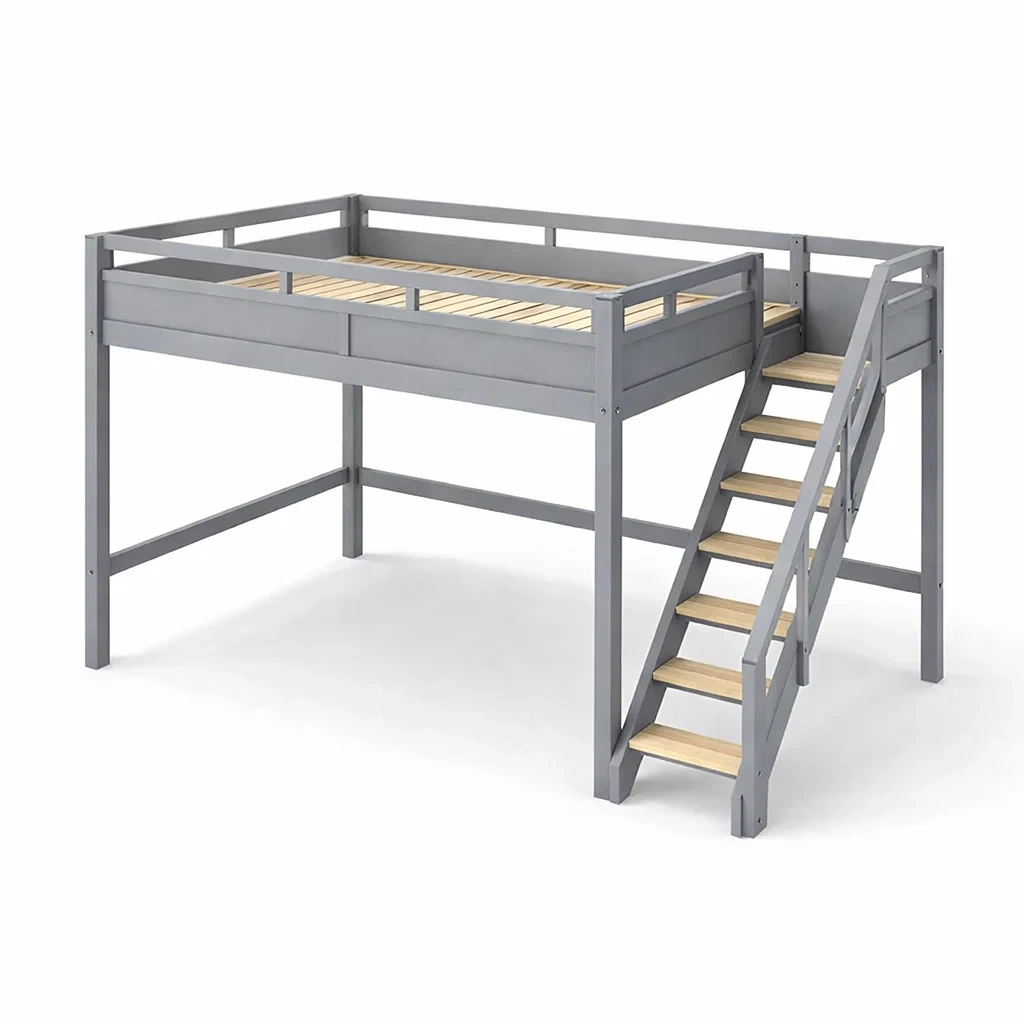 Letto a soppalco in Legno di Pino Grigio-COZYNESTZZ