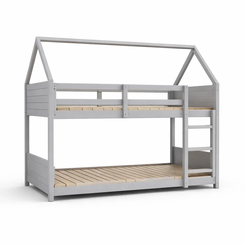 Letto a castello in Legno di Pino Grigio-COZYNESTZZ