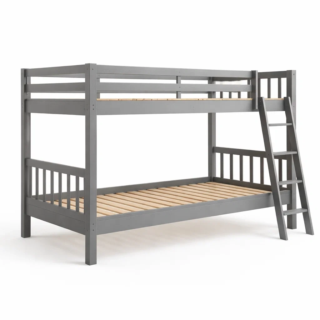 Letto a castello in Legno Grigio con Scala-COZYNESTZZ