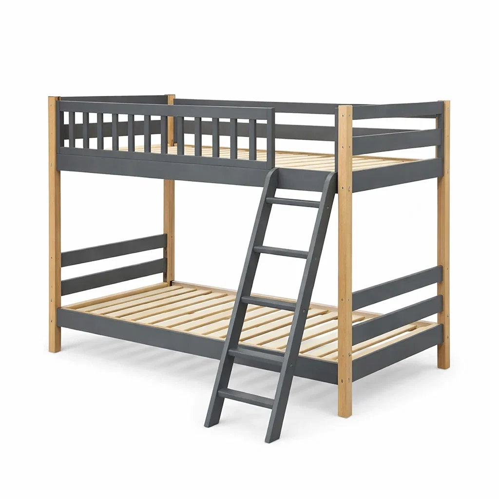 Letto a castello in Legno di Pino Grigio e Naturale con Scala-COZYNESTZZ