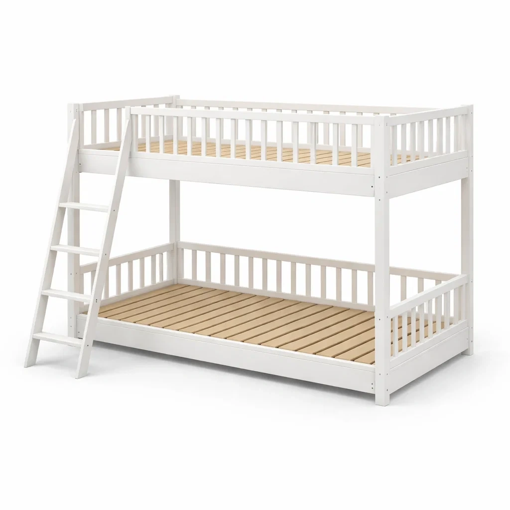 Letto a castello in Legno di Pino Bianco con Scala Inclinata-COZYNESTZZ