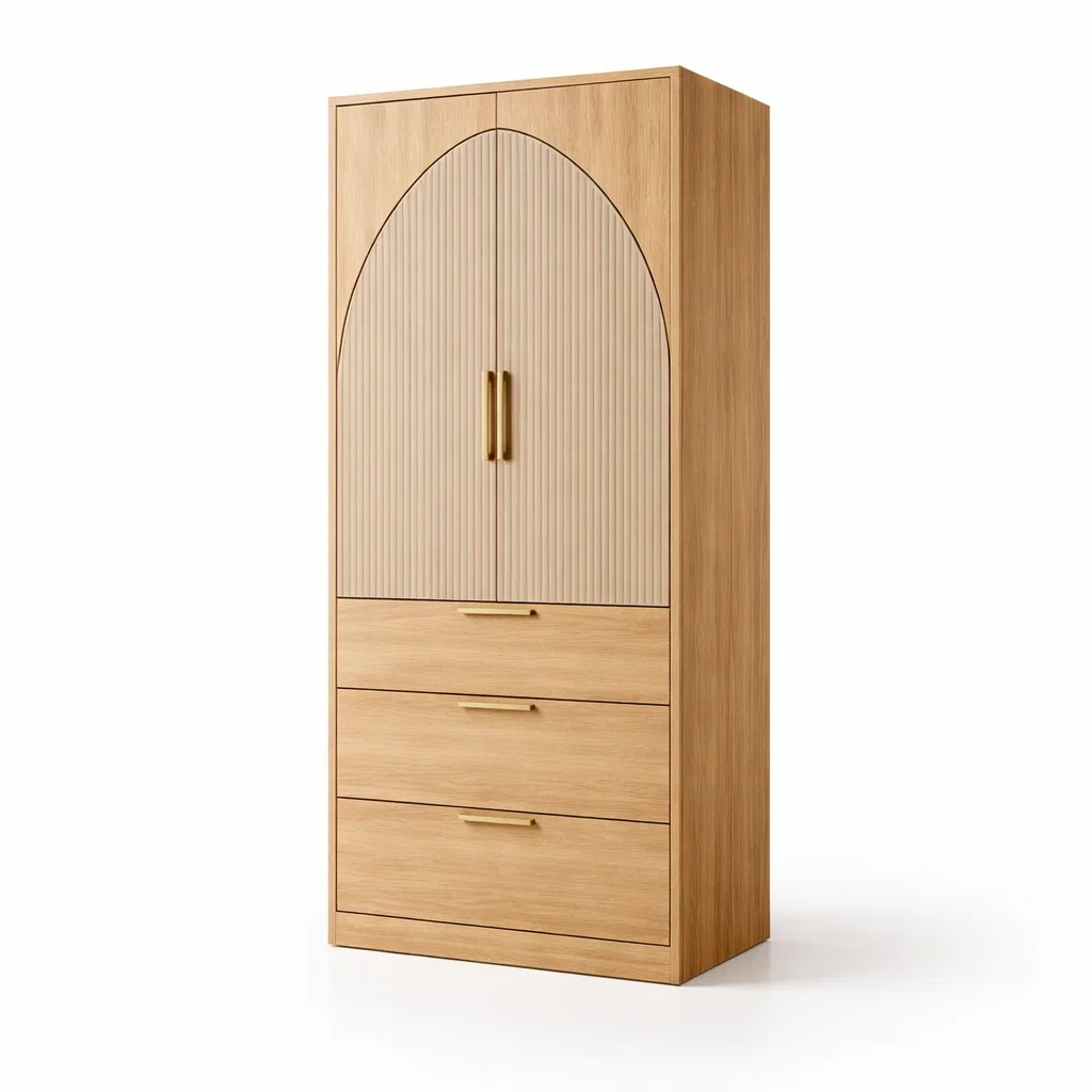 Armadio in Legno MDF con Cassetti e Ante ad Arco-COZYNESTZZ