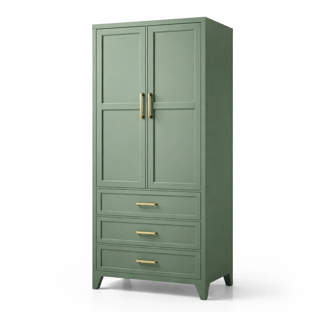 Armadio in Legno MDF Verde con Ante e Cassetti-COZYNESTZZ