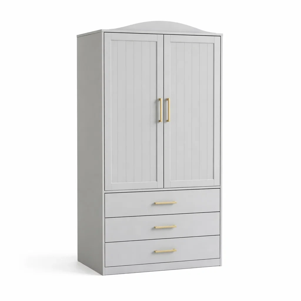 Armadio in Legno Laminato Grigio con Due Ante e Tre Cassetti-COZYNESTZZ