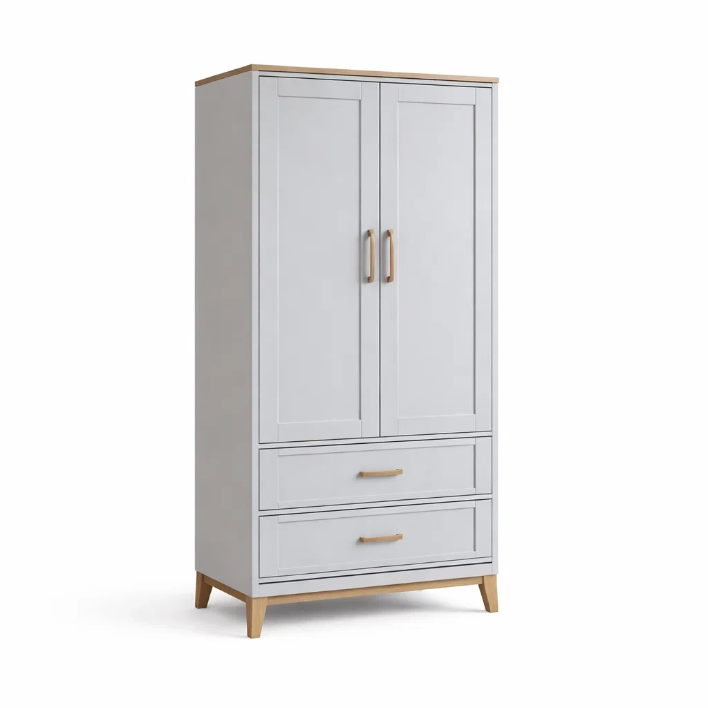 Armadio in Legno MDF Bianco con Due Ante e Due Cassetti-COZYNESTZZ