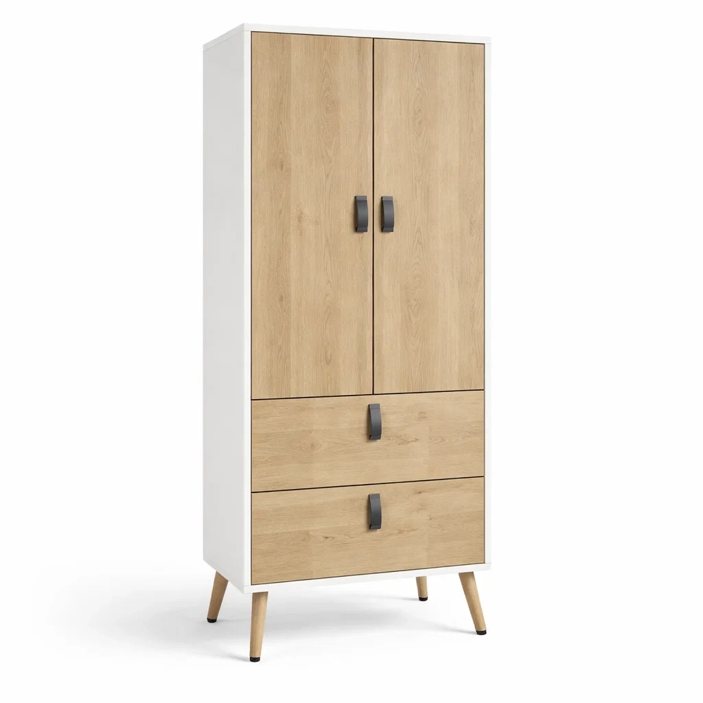 Armadio in MDF Rovere e Bianco con Ante e Cassetti-COZYNESTZZ