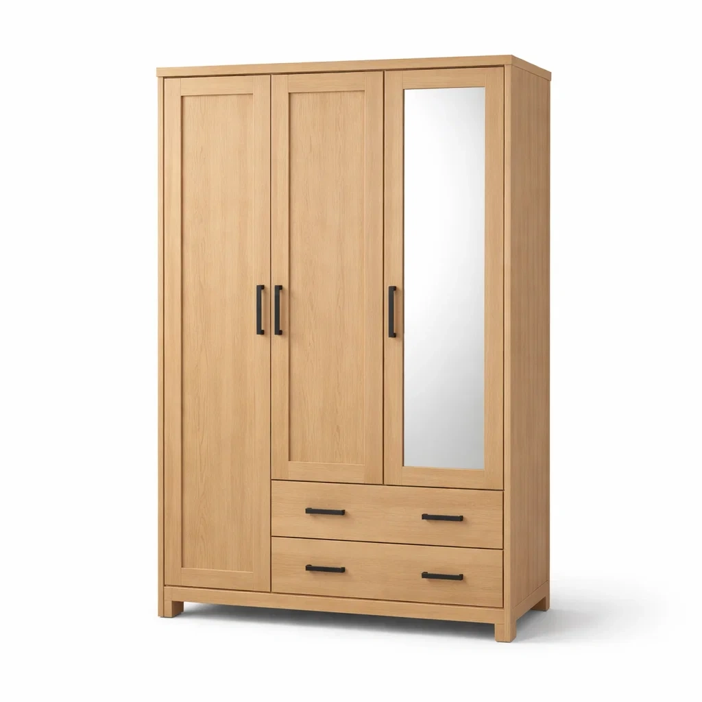 Armadio in Quercia Chiara con Tre Ante e Specchio-COZYNESTZZ