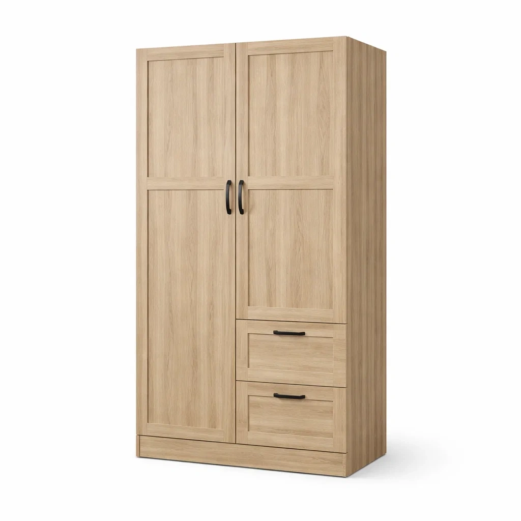 Armadio in Legno Rovere Chiaro con Due Ante e Due Cassetti-COZYNESTZZ