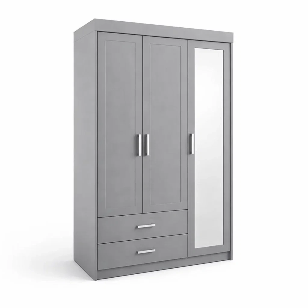 Armadio in Legno e MDF Grigio con Tre Ante e Specchio-COZYNESTZZ