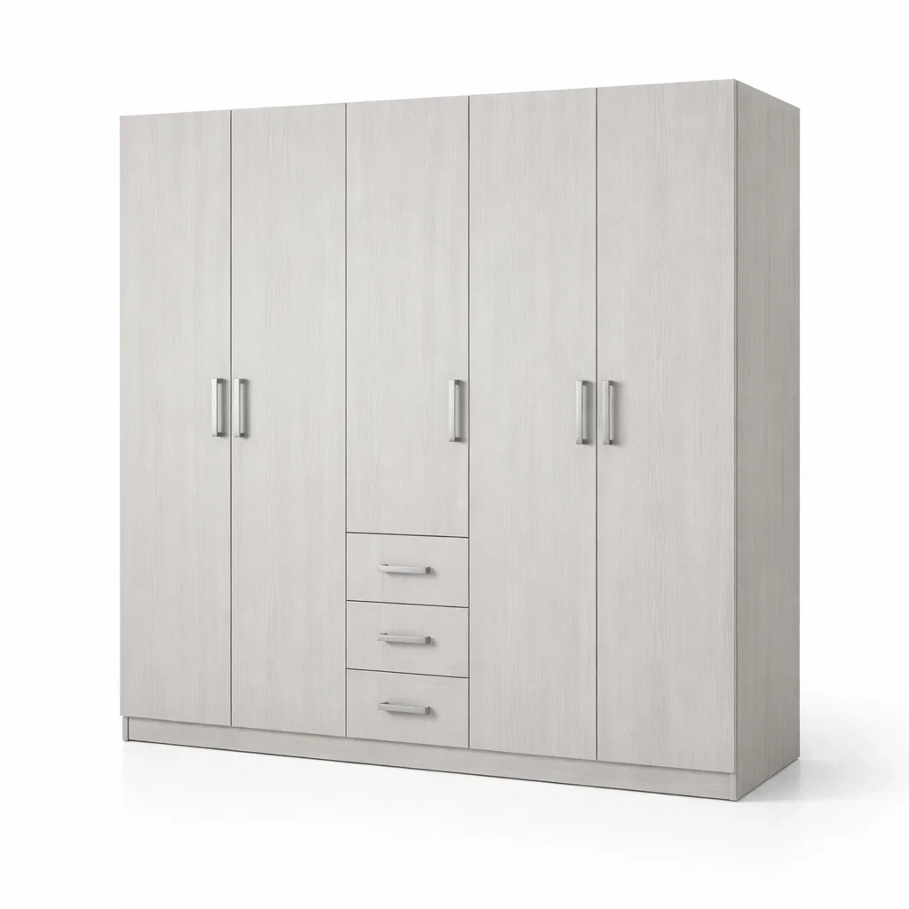 Armadio in Legno Chiaro con Quattro Ante e Tre Cassetti-COZYNESTZZ