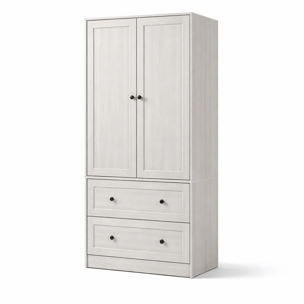 Armadio in Legno Bianco con Due Ante e Due Cassetti-COZYNESTZZ