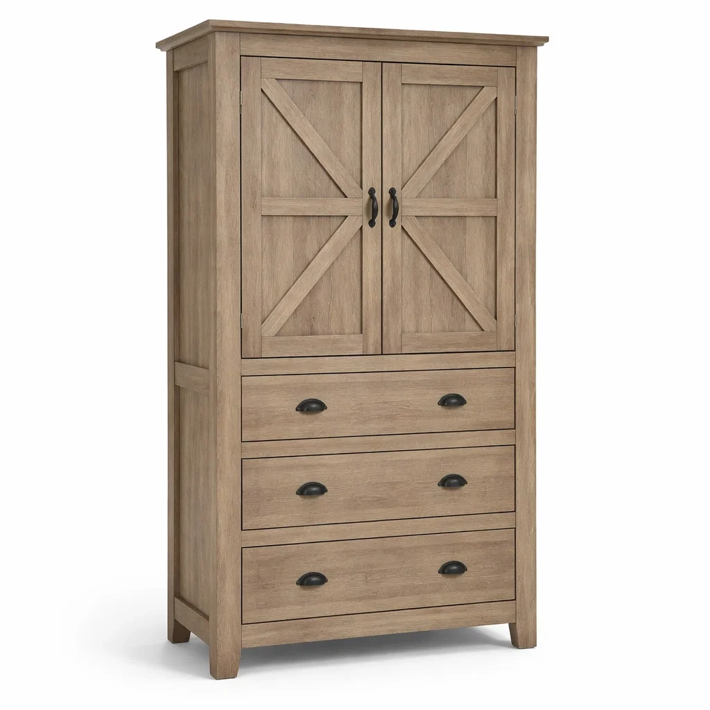 Armadio in Legno Massello con Quattro Cassetti e Due Ante-COZYNESTZZ