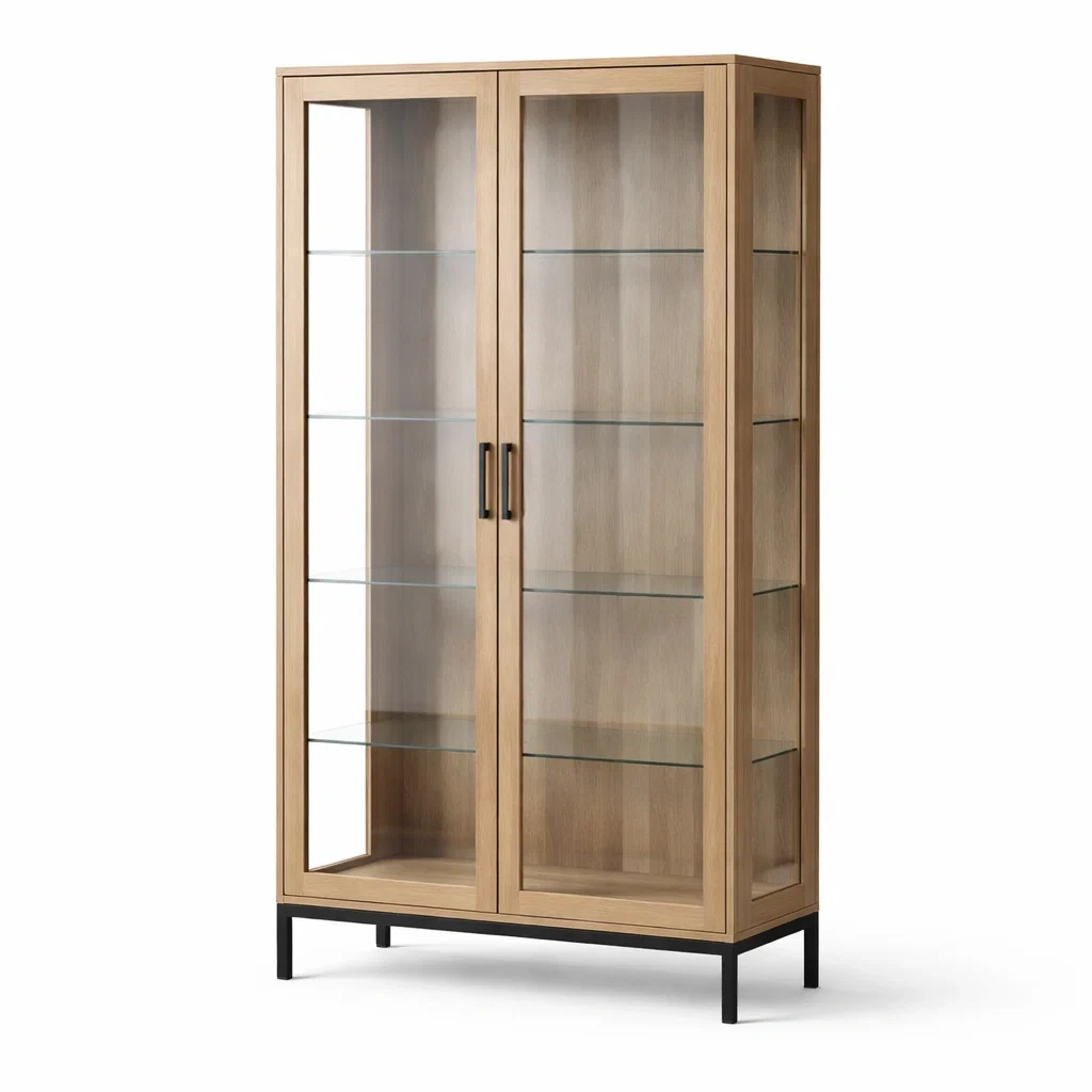 Vetrina in Legno con Ante in Vetro Temperato-COZYNESTZZ