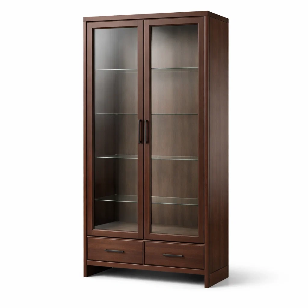 Vetrina in Legno con Ante in Vetro Temperato e Cassetti Marrone-COZYNESTZZ