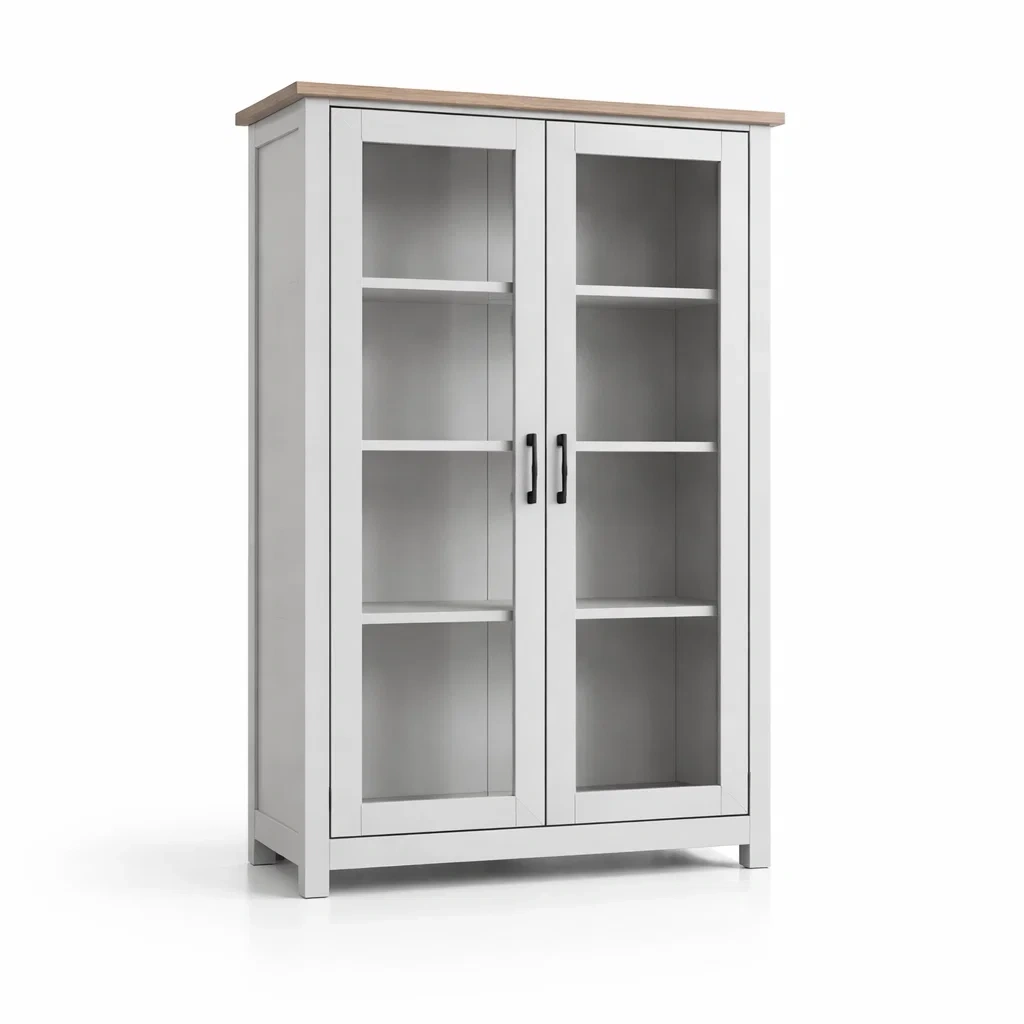 Vetrina in Legno con Ante in Vetro Temperato e Ripiano in MDF Bianco-COZYNESTZZ