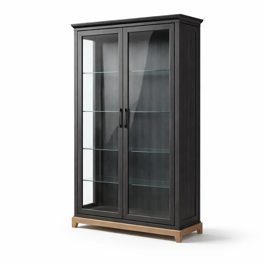 Vetrina in Legno Nero con Ante in Vetro Temperato-COZYNESTZZ