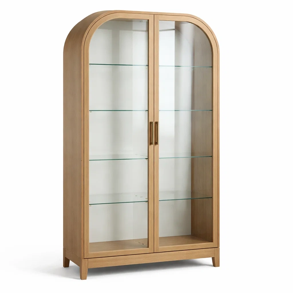 Vetrina in Rovere con Ante in Vetro Temperato e Ripiani-COZYNESTZZ