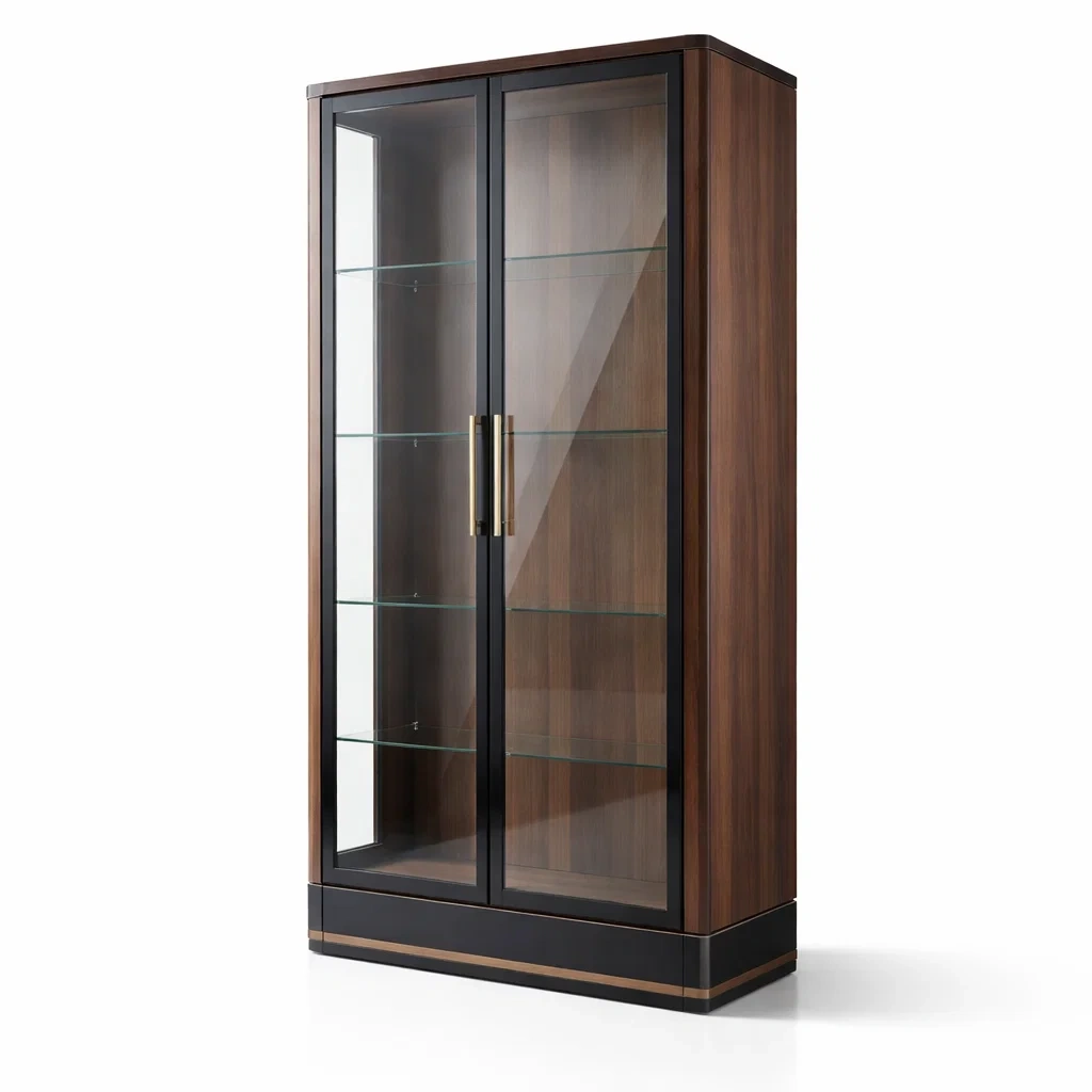 Vetrina in Legno Massello e Vetro Temperato Noce Nero-COZYNESTZZ