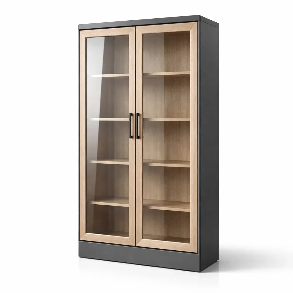 Vetrina in Legno e Vetro Temperato Rovere Grigio-COZYNESTZZ