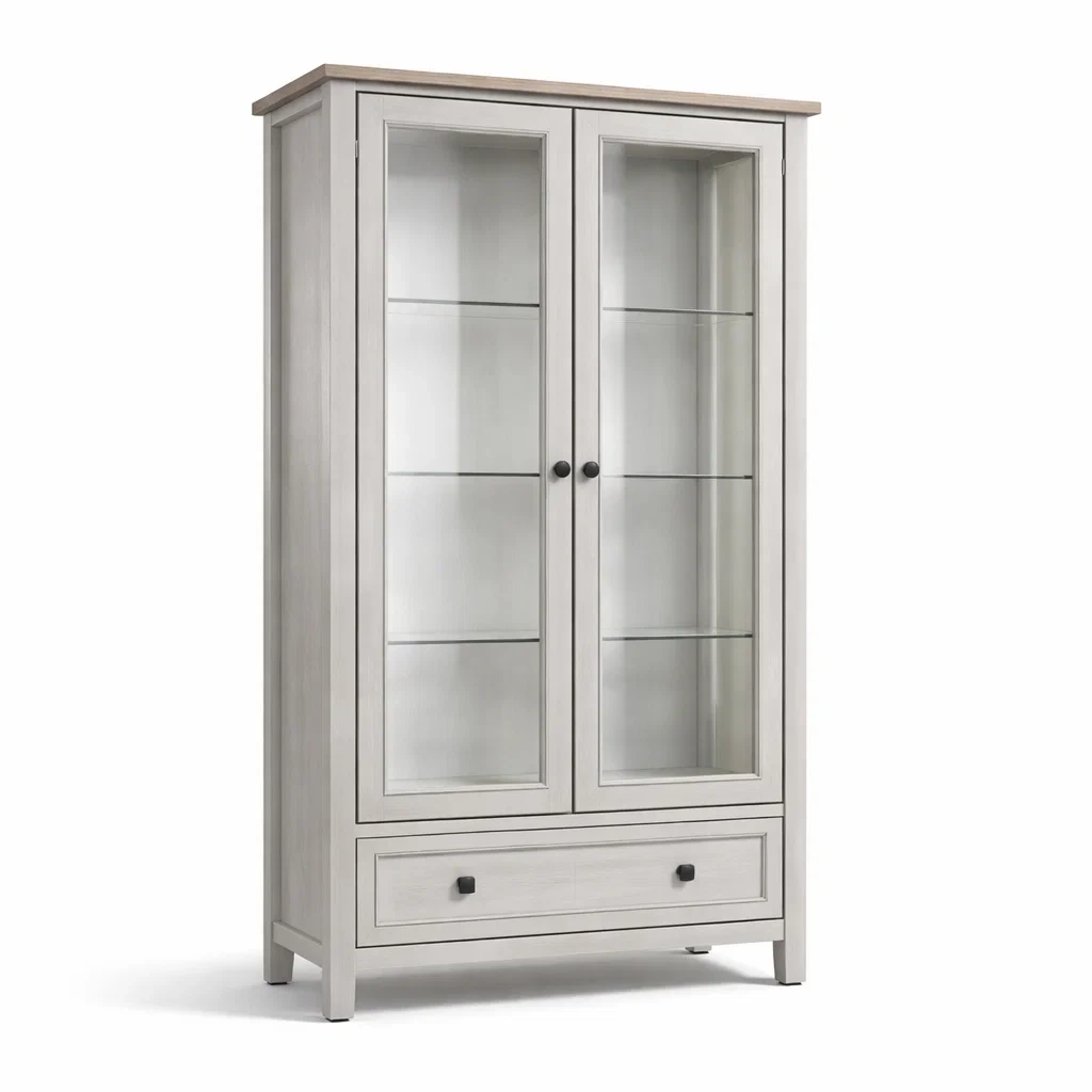 Vetrina a Due Ante in Legno e Vetro con Cassetto-COZYNESTZZ