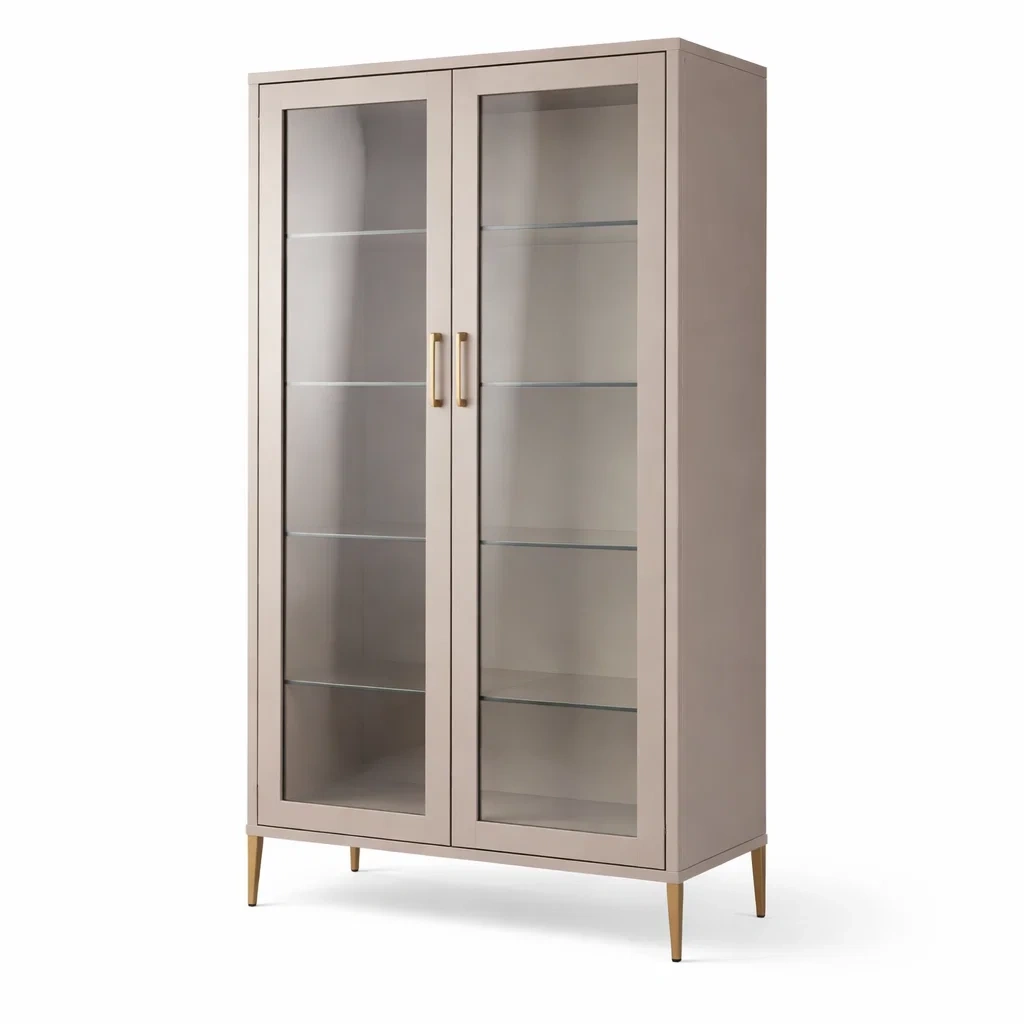 Vetrina in Metallo con Ante in Vetro Temperato Beige-COZYNESTZZ