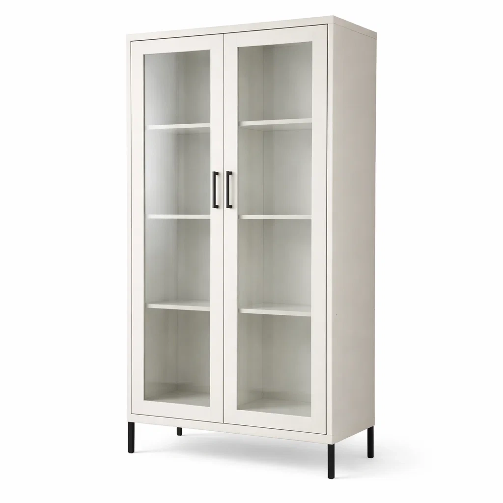 Vetrina in Legno Bianco con Ante in Vetro-COZYNESTZZ