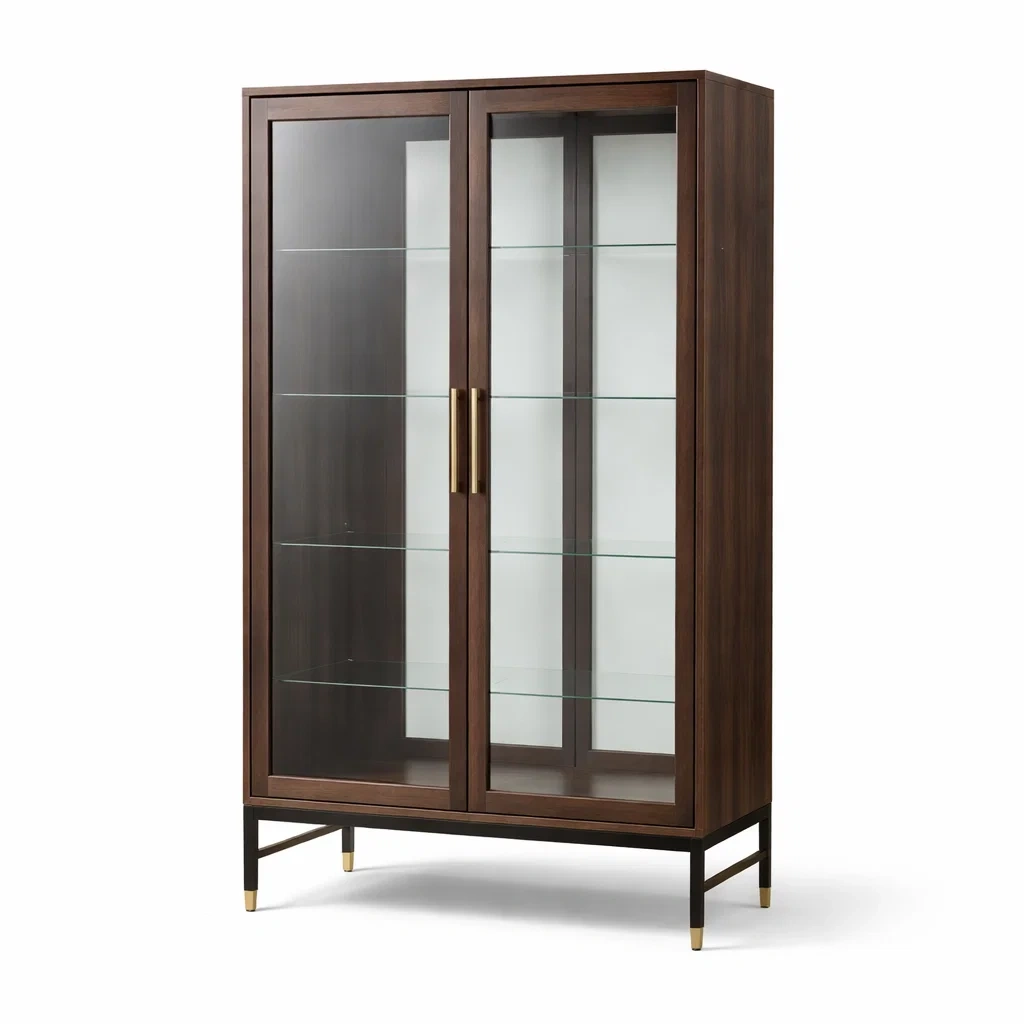 Vetrina Doppia in Legno con Ante in Vetro e Struttura in Metallo-COZYNESTZZ