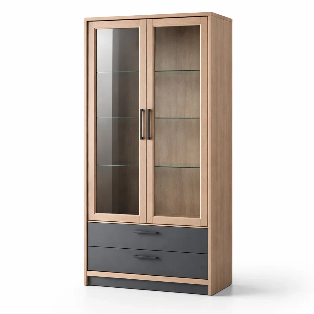 Vetrina in Legno e Vetro Temperato con Cassetti-COZYNESTZZ