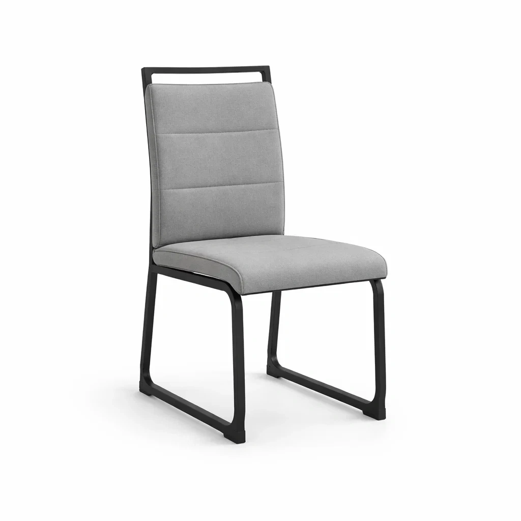 Sedia da pranzo in Metallo Nero e Tessuto Grigio-COZYNESTZZ
