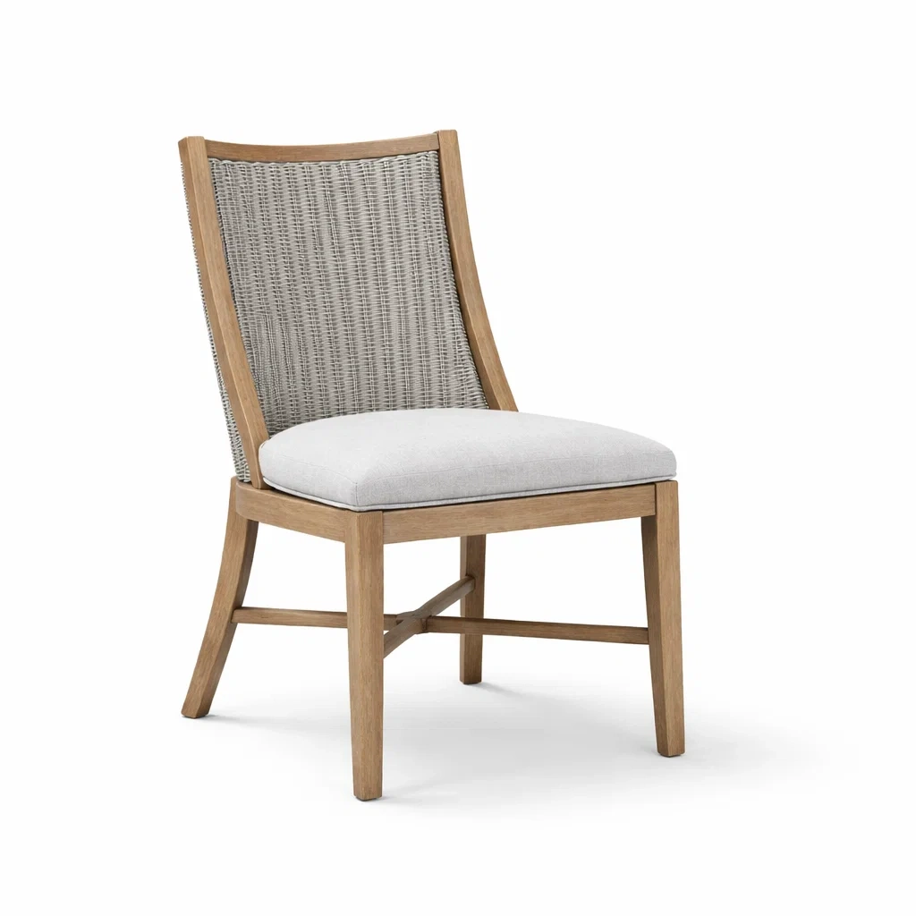 Sedia da pranzo in Legno con Schienale in Rattan e Seduta Imbottita Grigio Chiaro-COZYNESTZZ