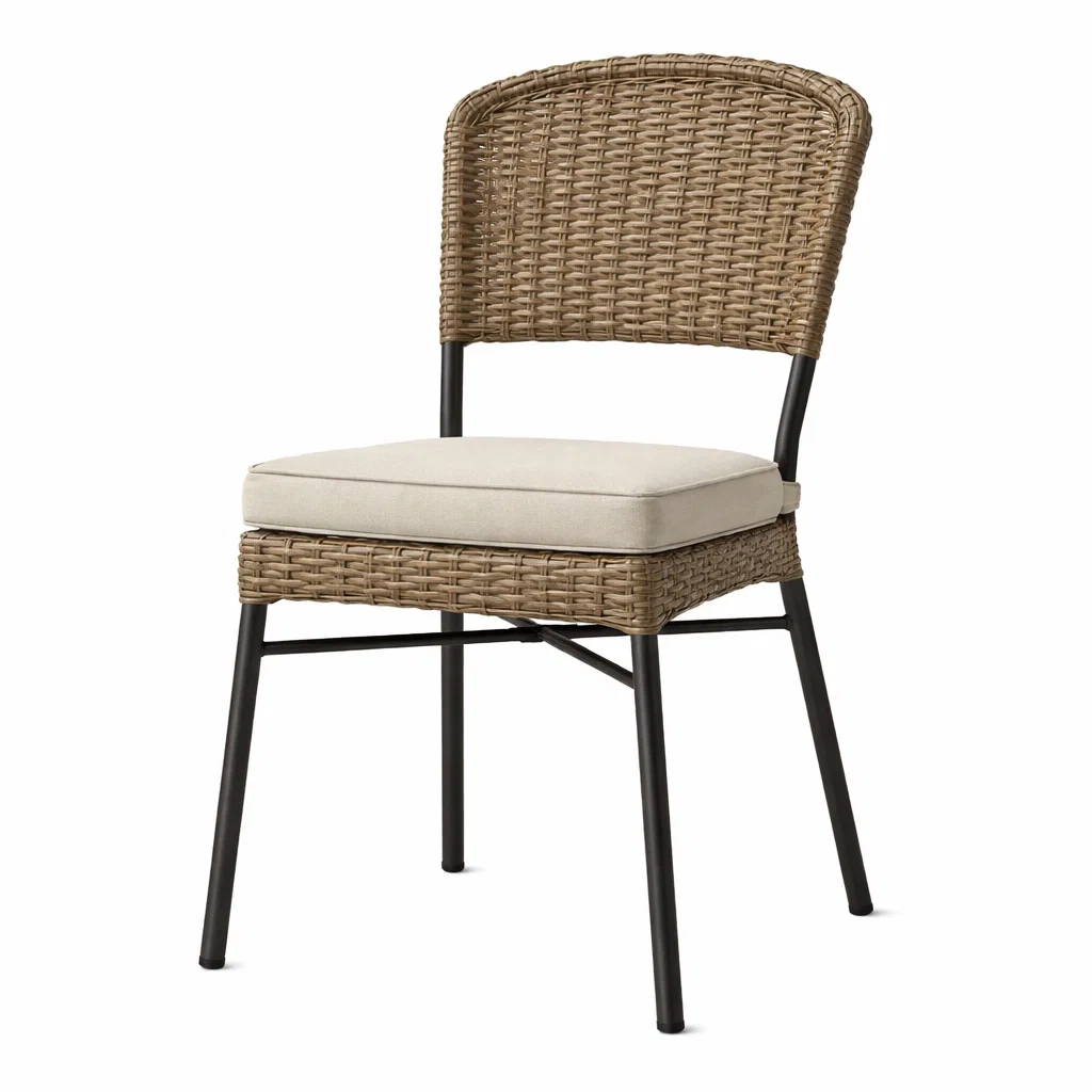 Sedia da pranzo in Rattan Sintetico e Acciaio con Cuscino in Poliestere Beige-COZYNESTZZ