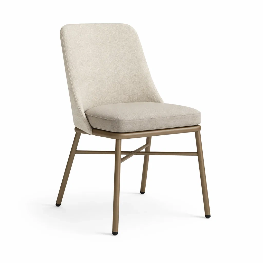 Sedia da pranzo in Metallo con Rivestimento in Tessuto Poliestere Beige-COZYNESTZZ