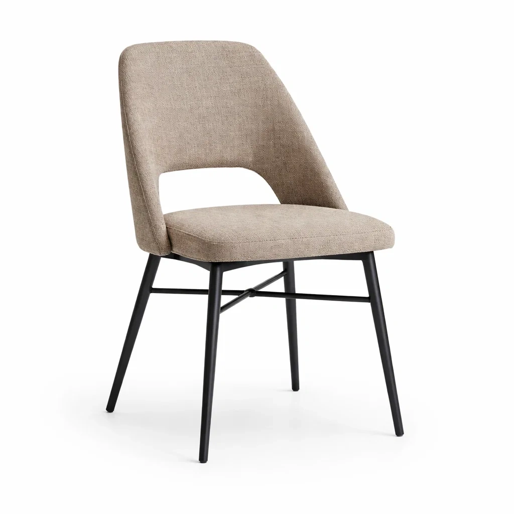 Sedia da pranzo in Tessuto Poliestere Beige con Gambe in Metallo Nero-COZYNESTZZ