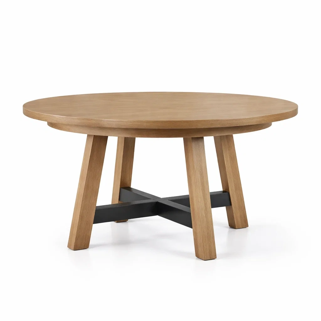 Tavolo da pranzo rotondo in legno di rovere e metallo verniciato-COZYNESTZZ