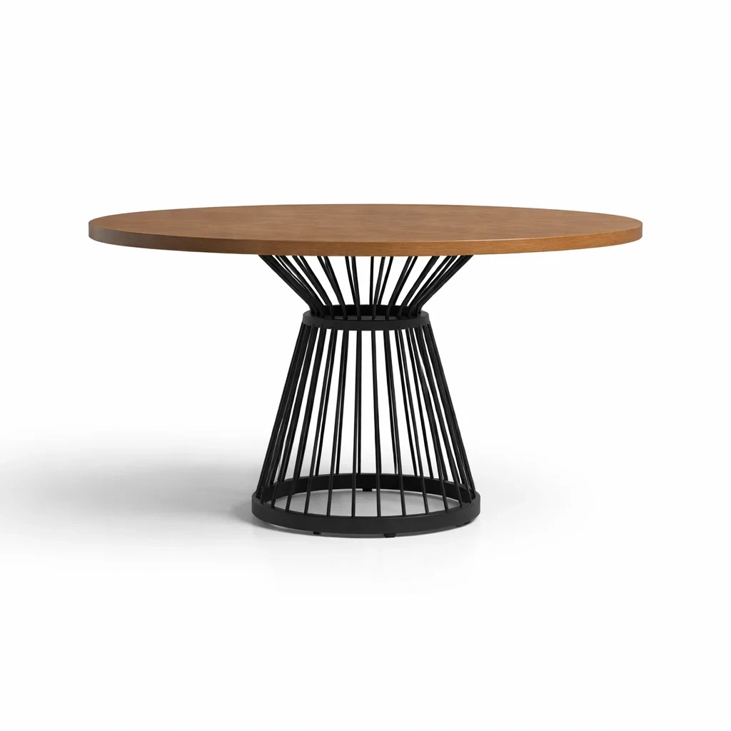 Tavolo da pranzo rotondo in legno massello e metallo nero-COZYNESTZZ