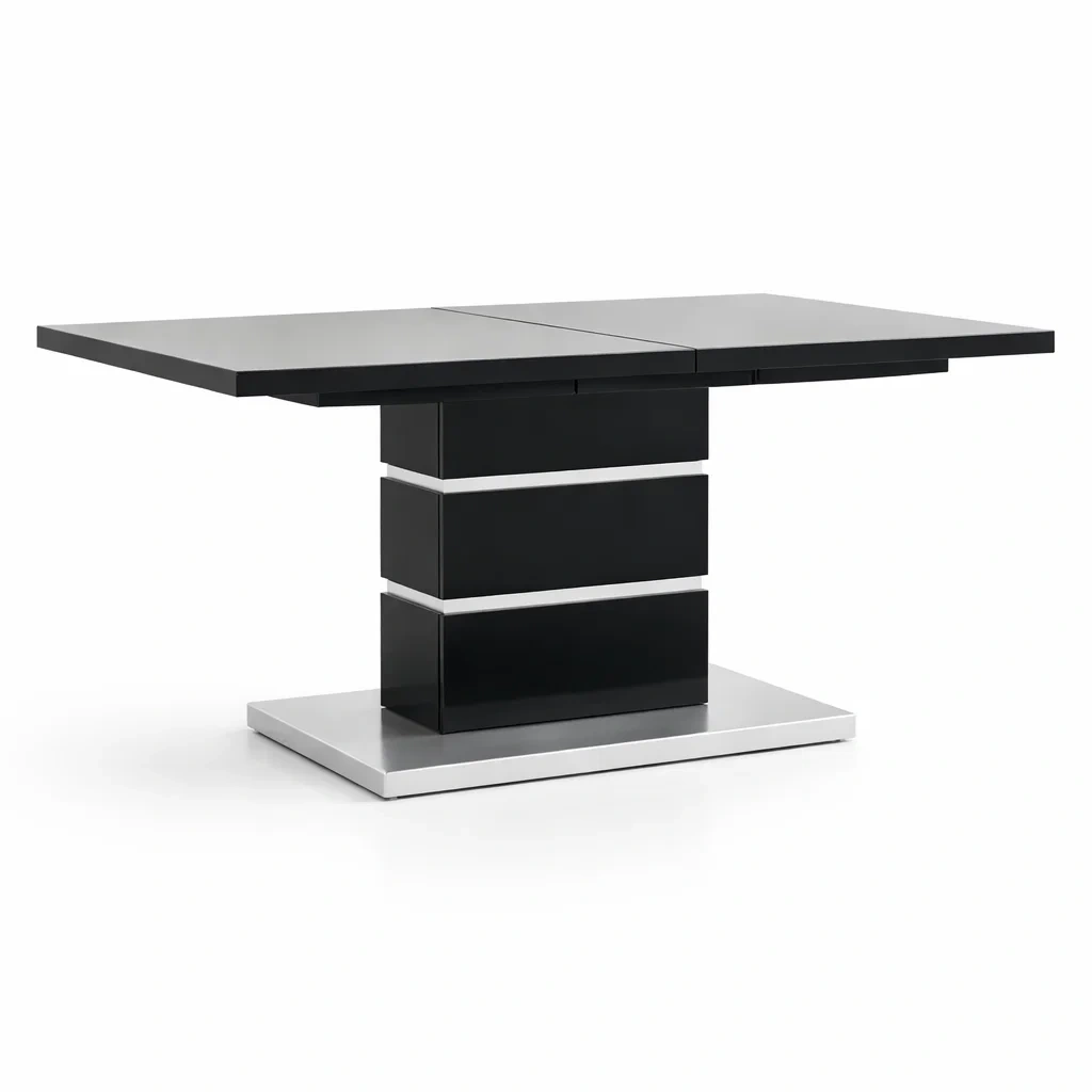 Tavolo da pranzo allungabile rettangolare nero in MDF e acciaio cromato-COZYNESTZZ