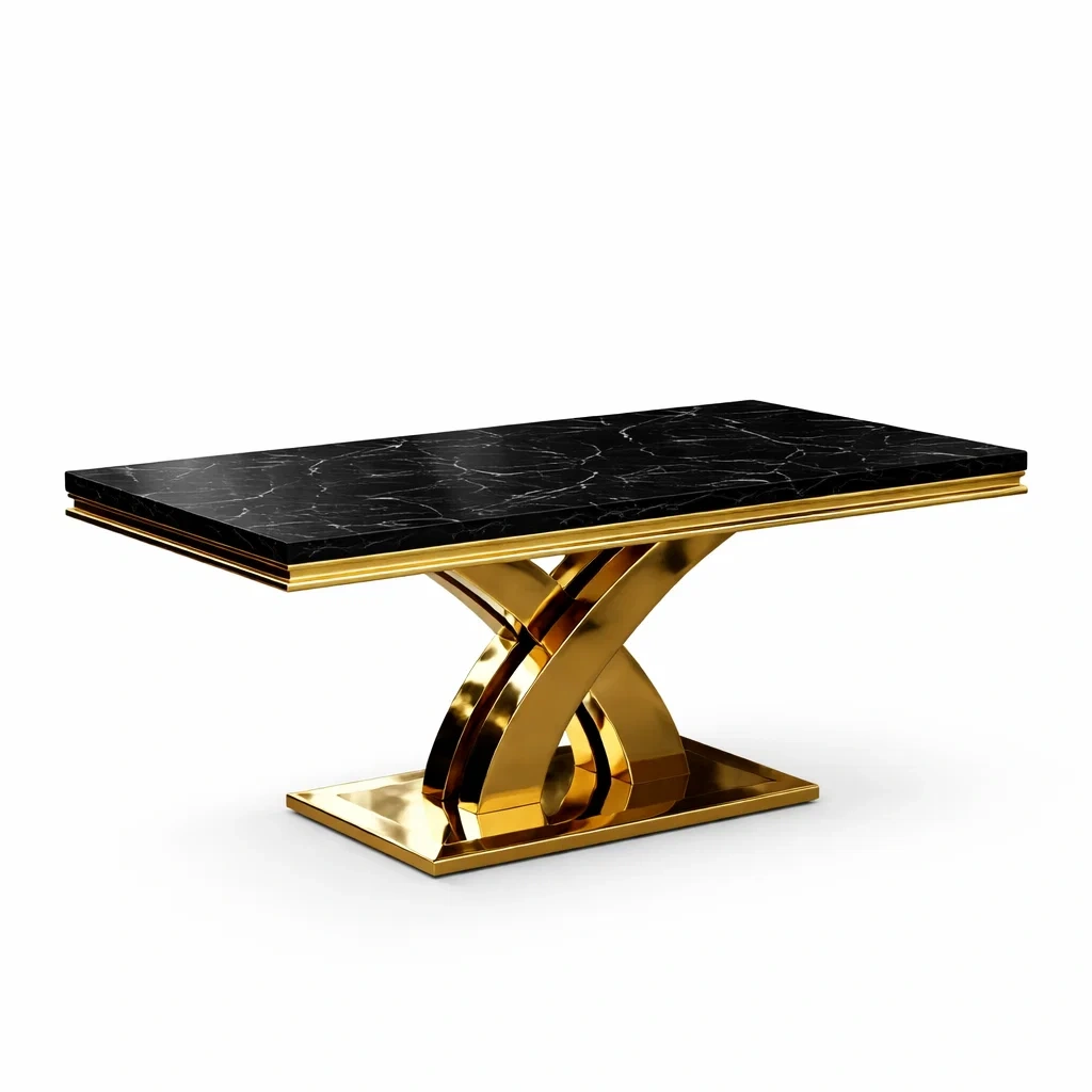 Tavolo da pranzo in marmo e metallo dorato-COZYNESTZZ