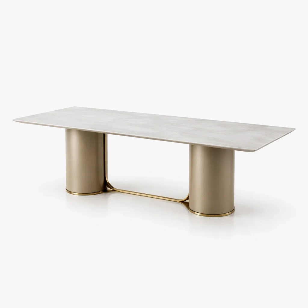 Tavolo da pranzo rettangolare in marmo con gambe in metallo oro-COZYNESTZZ
