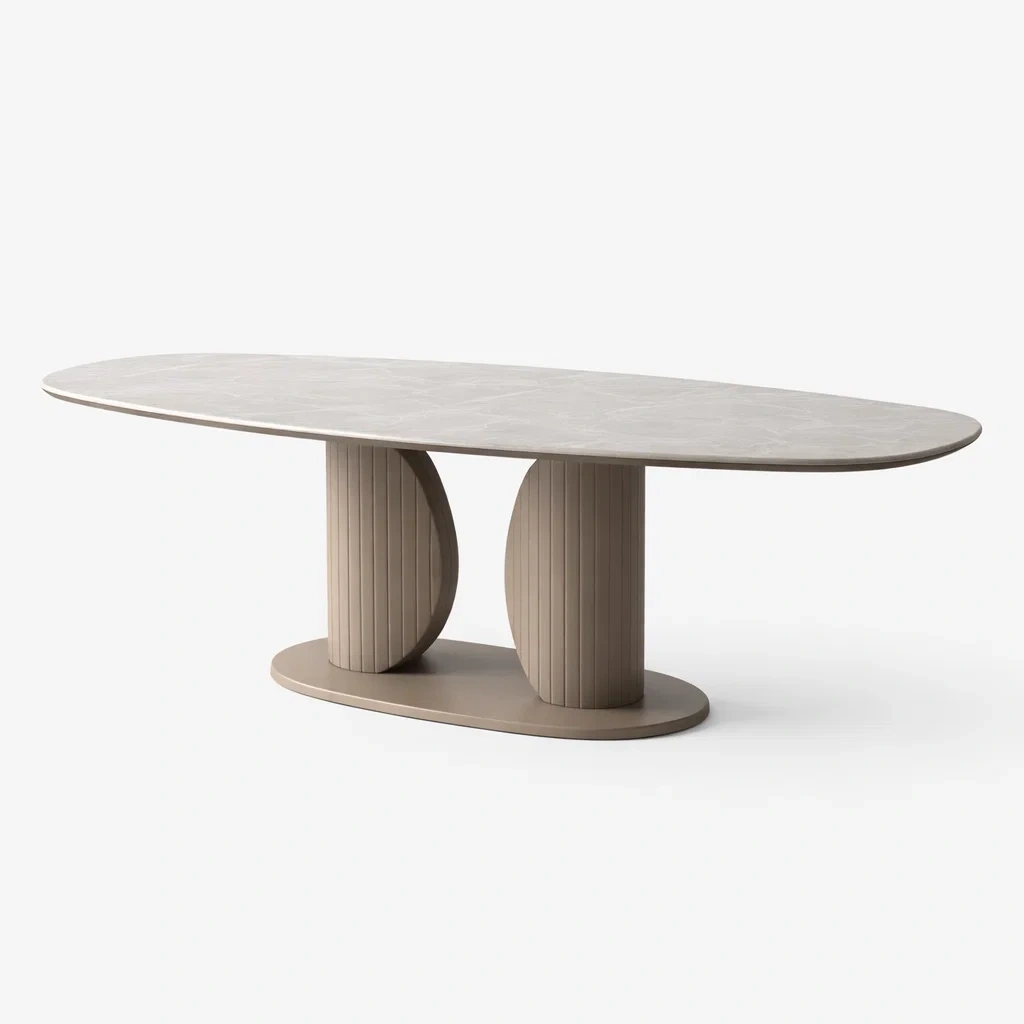 Tavolo da pranzo ovale in legno e marmo-COZYNESTZZ