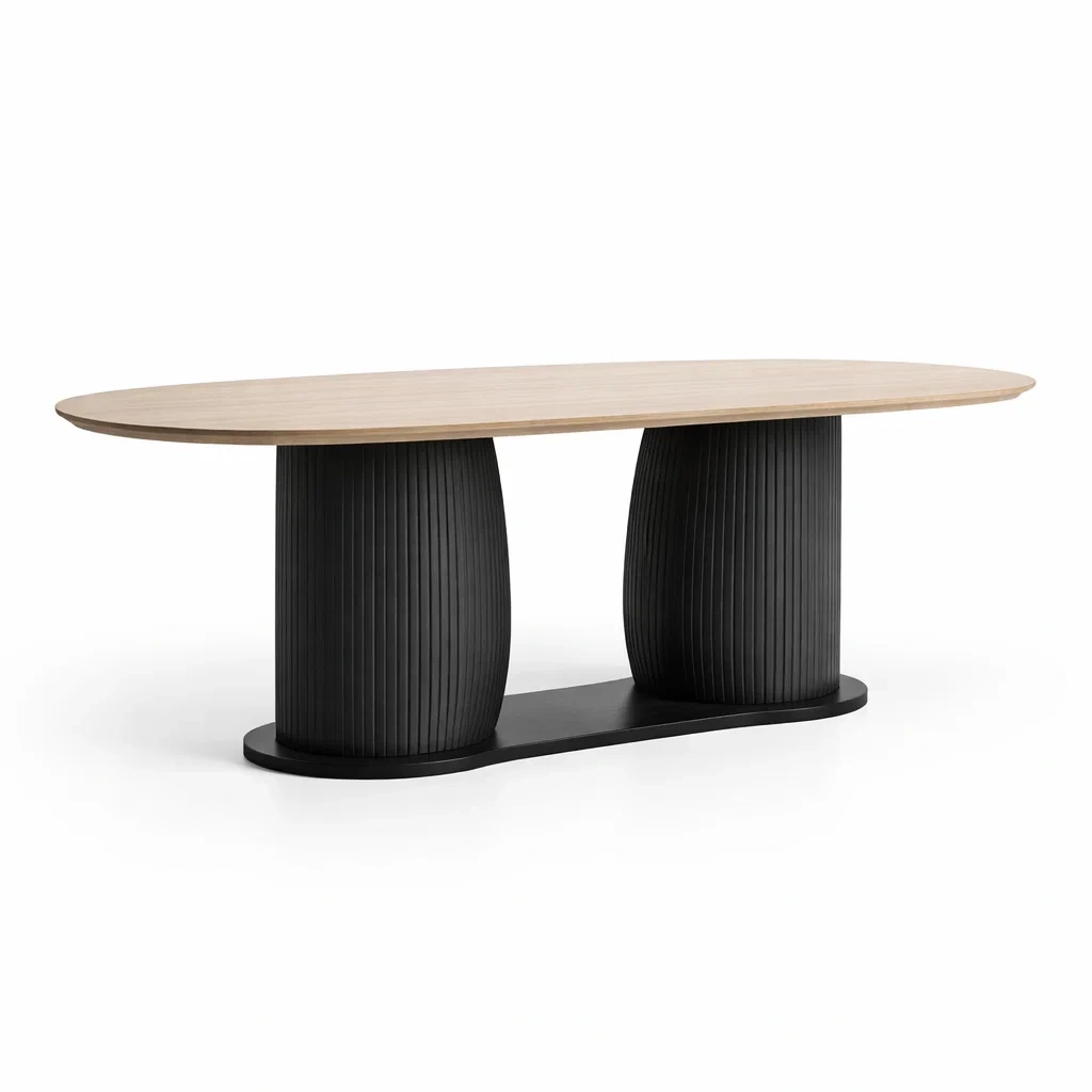 Tavolo da pranzo ovale in rovere e metallo nero-COZYNESTZZ