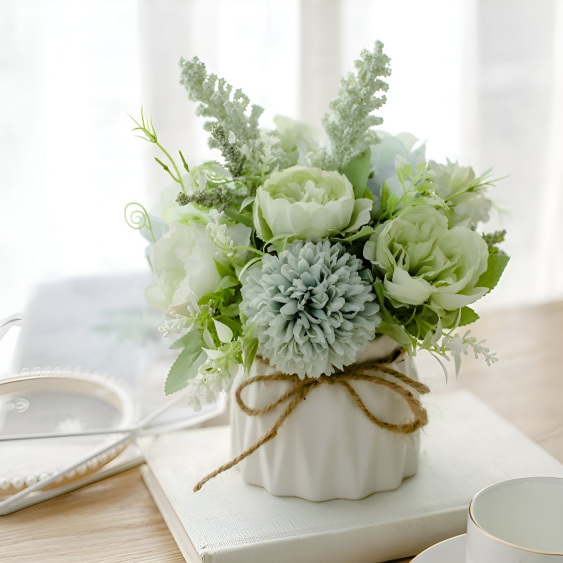 Juteseil-Deko-Vase mit künstlichen Blumen für Zuhause