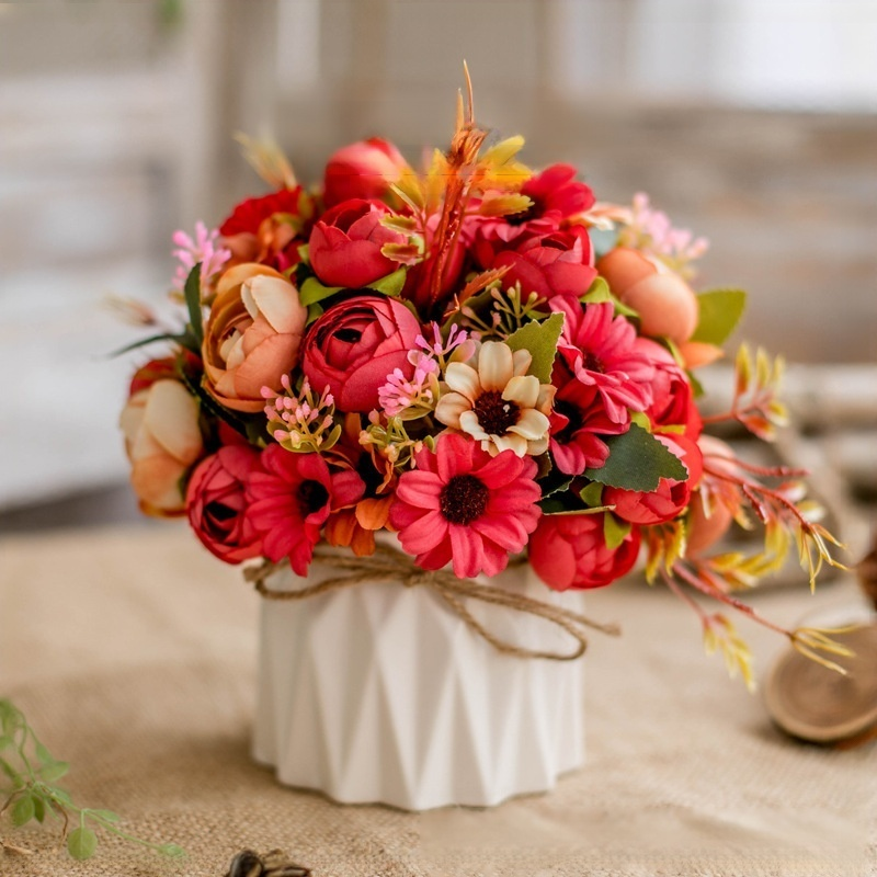 Juteseil-Deko-Vase mit künstlichen Blumen für Zuhause