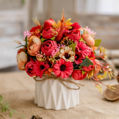 Juteseil-Deko-Vase mit künstlichen Blumen für Zuhause