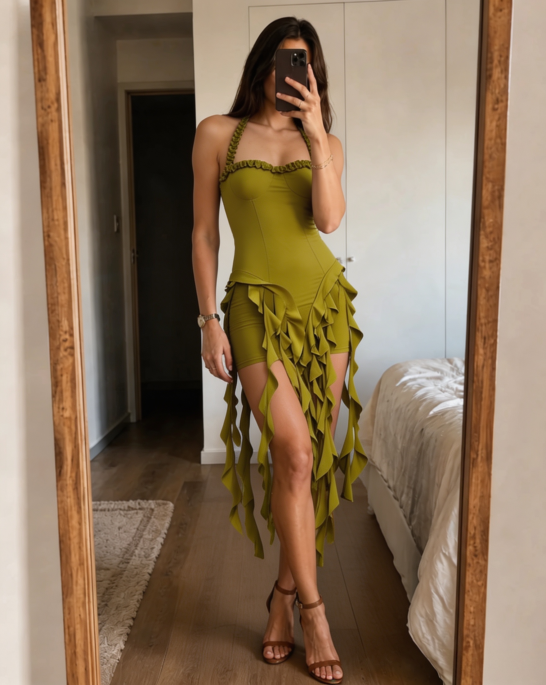 Ruffle Tassel Halter Bustier Dress