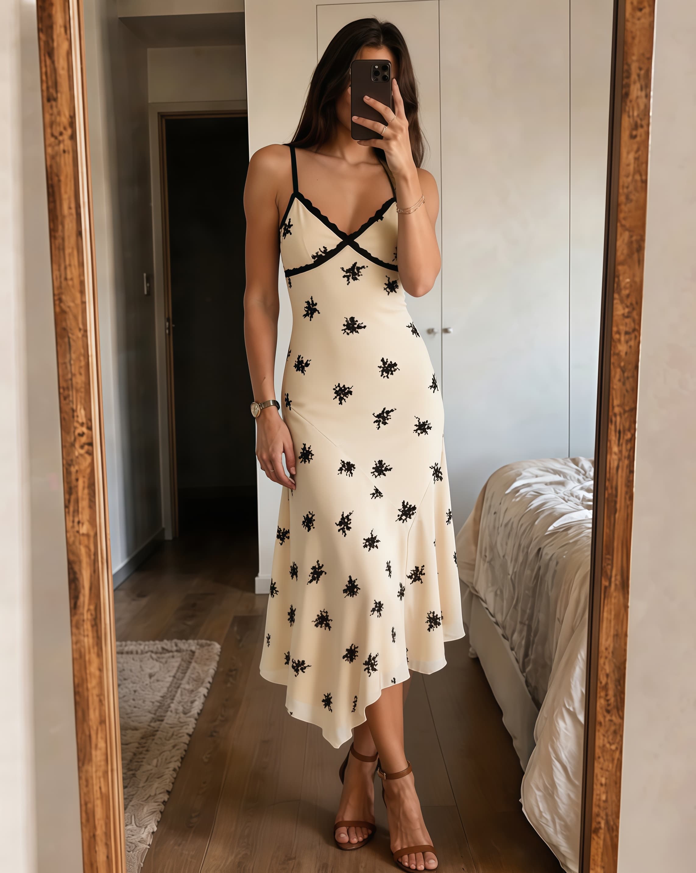 Women's Floral Print Lace Patchwork Slim-Fit Summer Dress